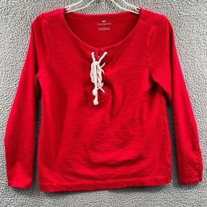 Talbots Womens Cotton Lace Up Henley Top S Minimalist Casual Capsule Everyday
